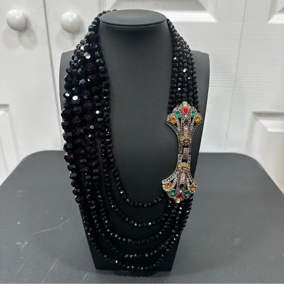 Heidi Daus  "Age of Elegance" Art Deco Black Beaded Necklace with Clasp - Picture 12 of 15